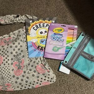 Free People reusable Tote bag with Creepy coloring book, markers,  and more.